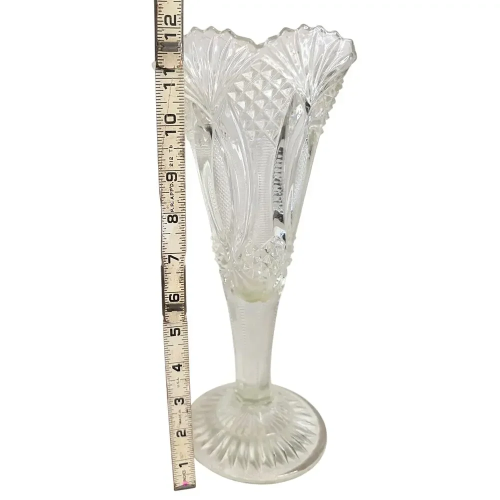 Vintage Early American Brilliant Pressed Glass Fan/Trumpet Vase 12